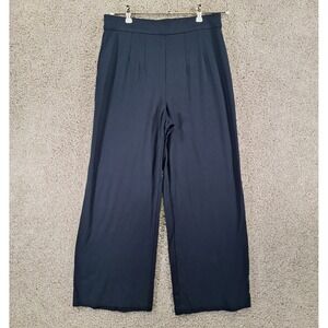 M&S Pants Womens 10 Dark Navy Wide Leg Trousers (Fits W31xL30) Flat Front Office